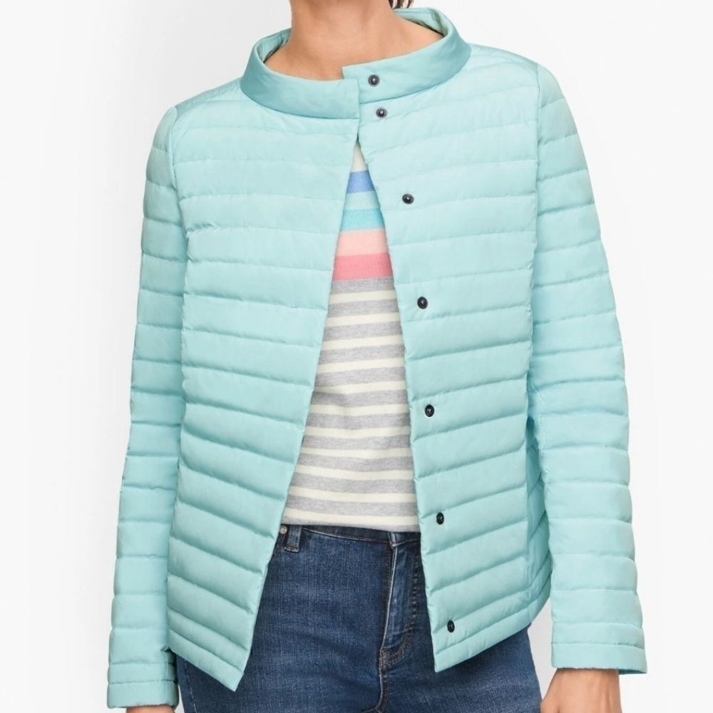 Talbots Quilted Down Puffer Jacket Flattering Sea Green Women's S